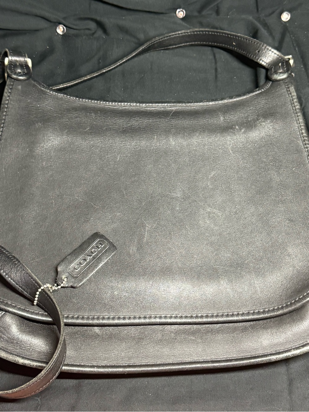 Vintage Coach 9134 Slim Hippie Flap Black Leather Crossbody Bag